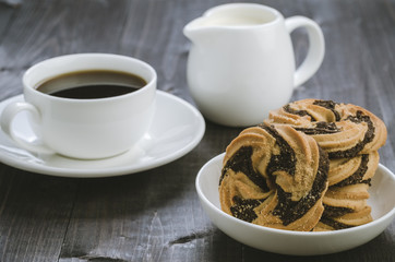 cookies and coffee/cookies and coffee on a wooden dark table