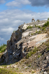 Built of stone inukshuk statue