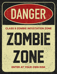 Halloween warning sign danger zombie area. Vector illustration