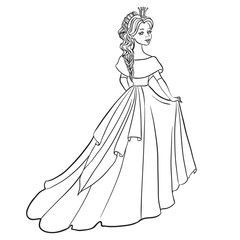 Beautiful princess. Vector Illustration. Outlined for coloring book.