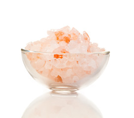 large pink salt, Himalayan pink salt  on white background
