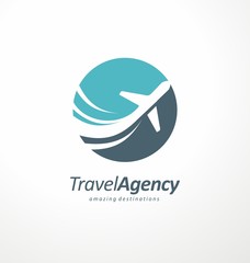 Travel agency logo design idea with airplane in negative space