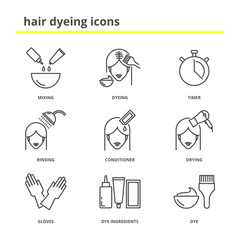Hair dyeing icons set