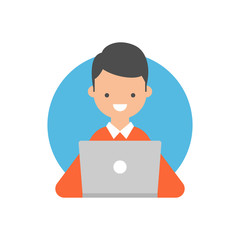 Vector illustration of a boy using a laptop