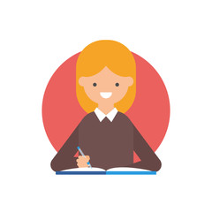 Vector illustration of a girl writing in a notebook