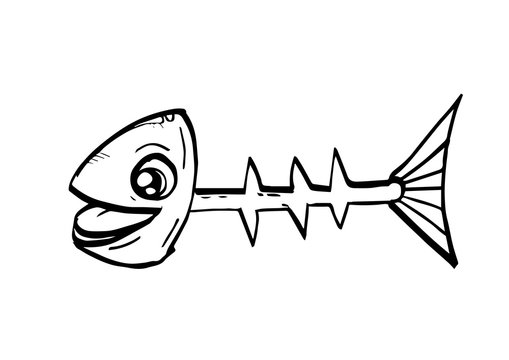 Fish bone sketch drawn with ink. Vector illustration