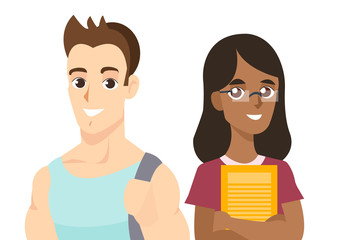 International students boy and girl isolated on the white background. Cartoon people in flat style. Internatinal students day poster.