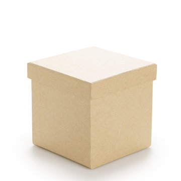 brown paper box with lid isolated on white