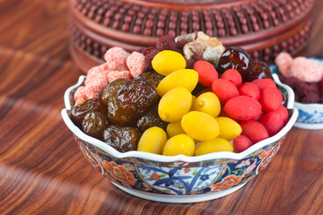 preserved fruits. chinese preserved fruits on the background