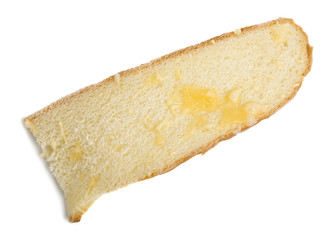 Slice of crouton with melted cheese.