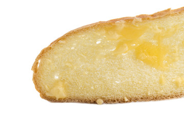 Slice of crouton with melted cheese.
