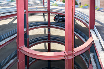 Circular ramp in the modern multi-level parking garage