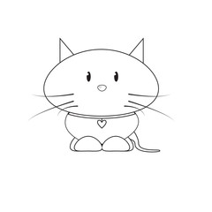 Vector white kitten with red heart, isolated on gray background,  art coloring book black and white drawing illustration