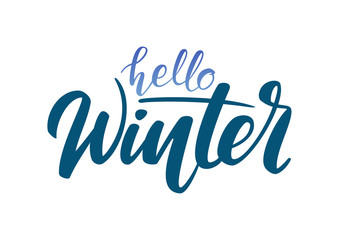 Vector handwritten type lettering of Hello Winter on white background