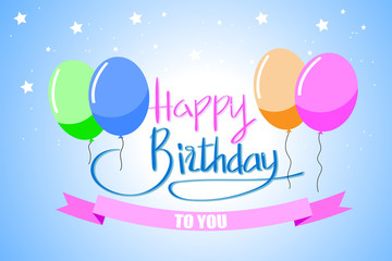 Vector design for Happy Birthday greeting cards  with balloon ribbon and star, .Template for birthday celebration.