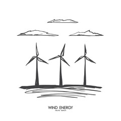 Vector illustration: Hand drawn wind energy on white background.  Sketch line design