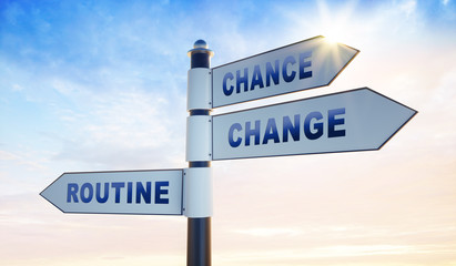 3 Wegweiser in Abendsonne - Change Chance Routine © peterschreiber.media