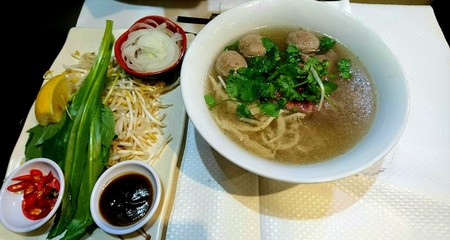vietnamese pho noodles with herbs