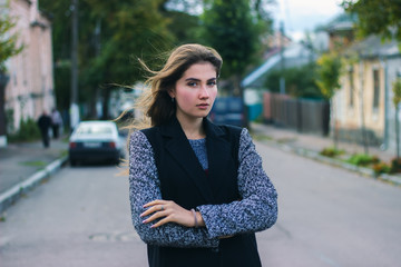 wind blowing hair of beautiful woman