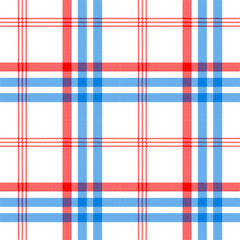 Check white textile with red and blue stripes seamless pattern
