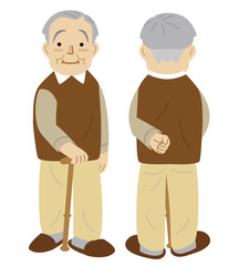 シニア　おじいさん　正面　背面