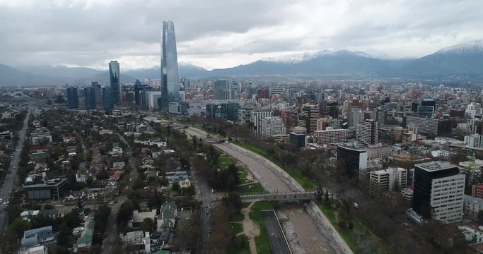 High Angle Aerial View City of Santiago Chile Skyline Buildings