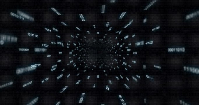 Words of binary code running on a virtual wall
