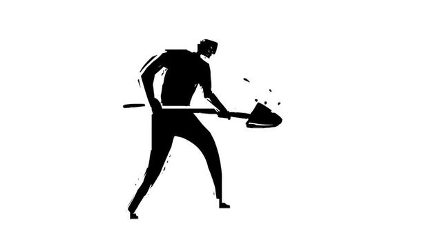 Animation of man digging with a shove (seamless loop)