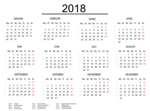 Kalender 2018 Querformat mit einer Linie