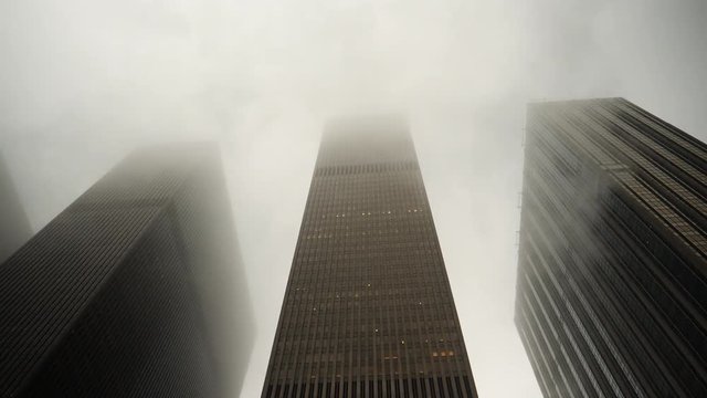 Sky scrapers in the mist, New York City.