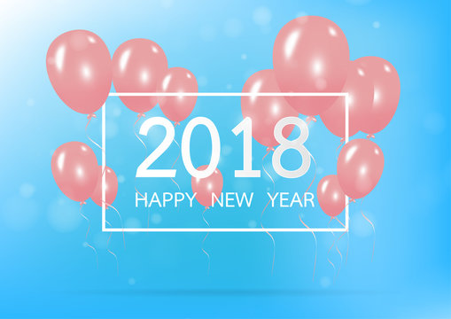 Happy new year 2018 with creative pink balloon concept on pastel pink background for copy space. minimal concept. Vector Illustration
