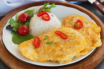Turkey schnitzel with rice