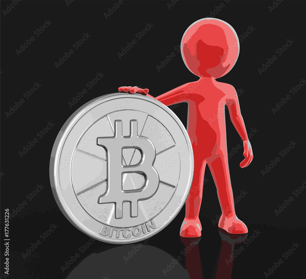 Poster silver bitcoin and man. image with clipping path