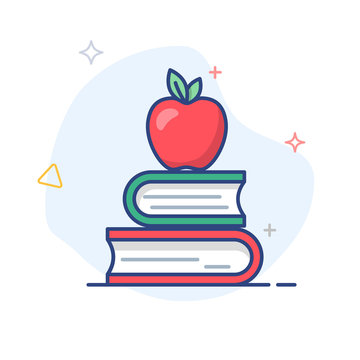 Vector education/ apple on books  flat linear icon 