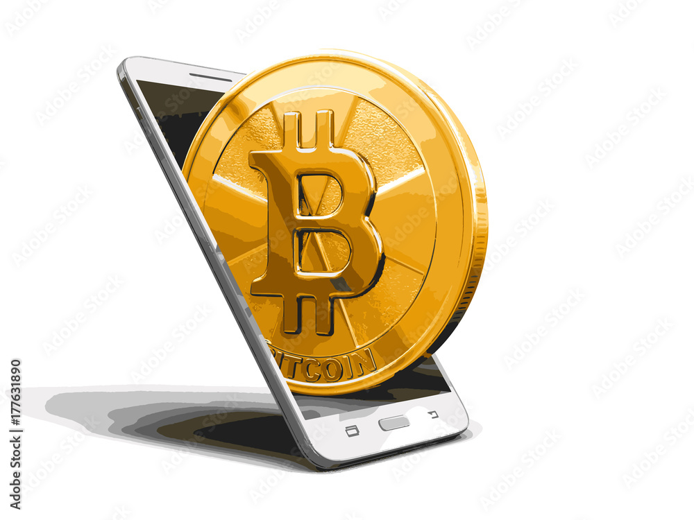 Poster smartphone and bitcoin. image with clipping path