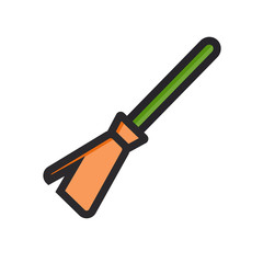 Broomstick flat line icon in simple modern style. Witches's broom vector illustration. Besom image in minimal cartoon design.