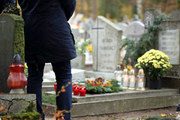 People at the Polish traditional cemetery on the feast of all saints day at 1st November