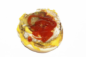 chili sauce over Burger  on a white background