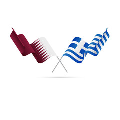 Qatar and Greece flags. Crossed flags. Vector illustration.