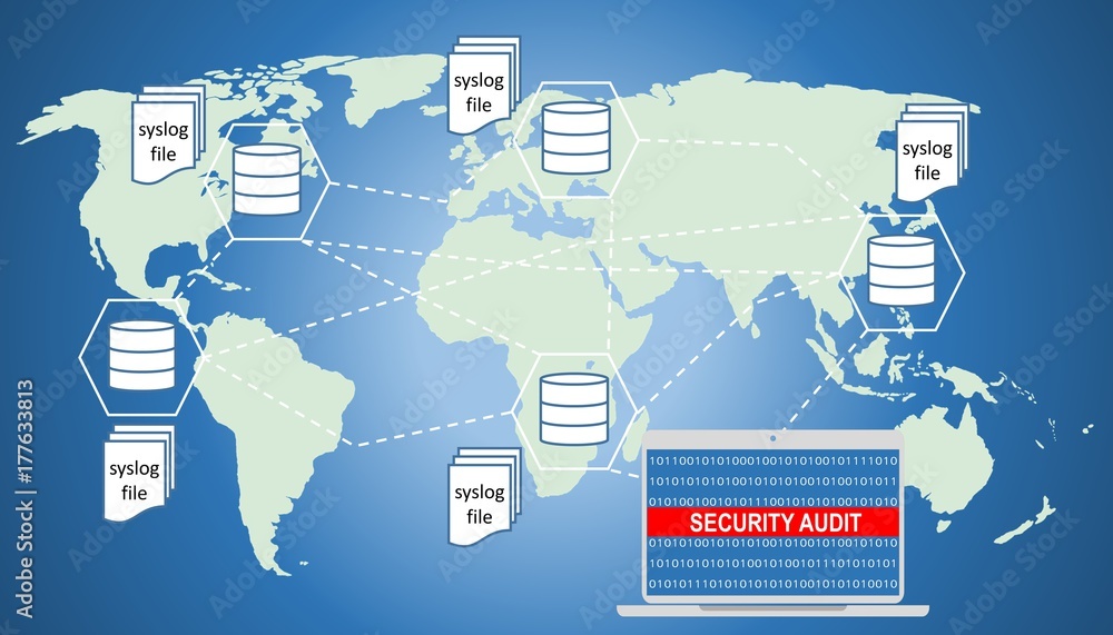 Aufkleber illustration of security audit trail of world wide databases. audit trail is a security-relevant chr