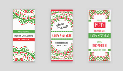 Set of Vector Happy New Year or Merry Christmas theme Save the Date Invitation to the Party