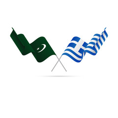 Pakistan and Greece flags. Crossed flags. Vector illustration.