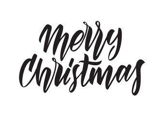 Vector illustration: Handwritten type lettering of Merry Christmas isolated on white background.