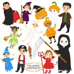 Halloween characters and items vector collection