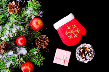 New Year or Christmas background isolated on black top view.