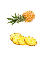 pineapple and  pineapple slices  isolated on white background .