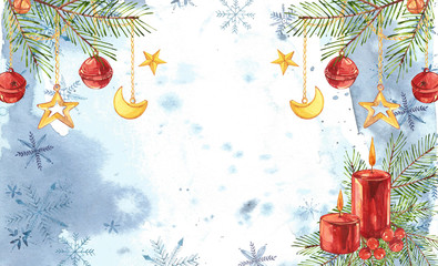 Winter landscape background. Watercolor painting, picture - forest, nature, tree. It can be used as logo, card, illustration.