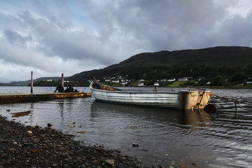 Lake and boat on Isle of Skye, Scotland
