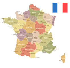 France - vintage map and flag - illustration