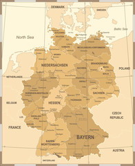 Germany Map - Vintage Vector Illustration